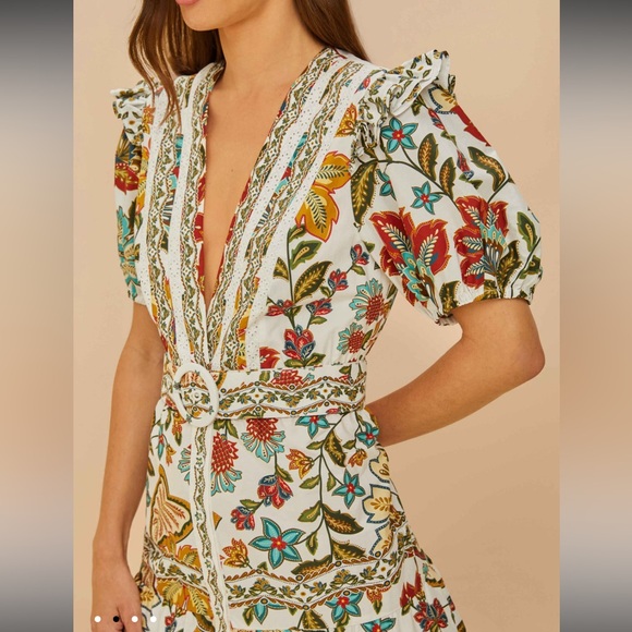Farm Rio Off-White Botanicals Belted Midi Dress - Picture 3 of 9
